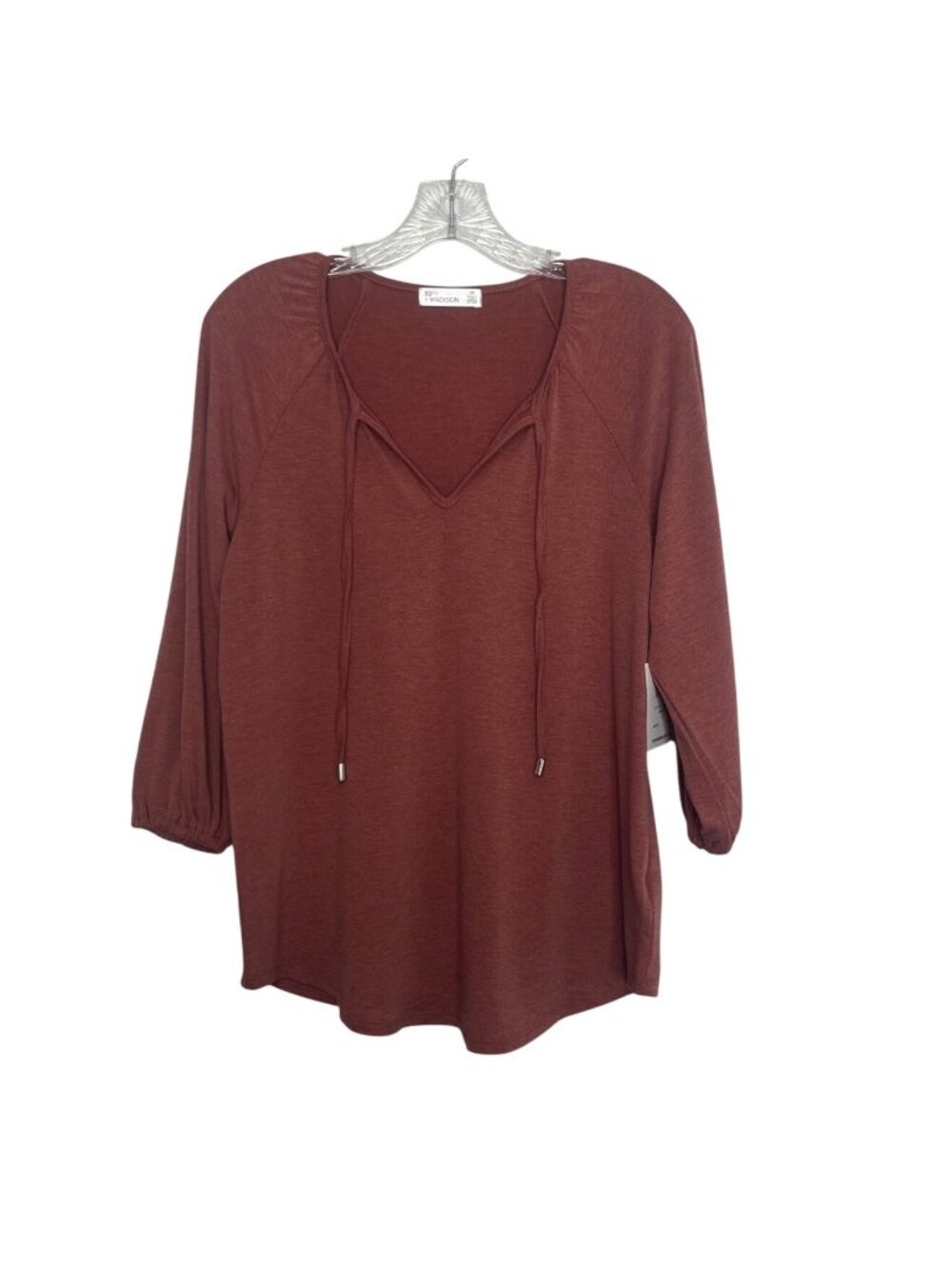 89th Madison 3/4 Sleeve Top Tie Neckline Small Red New
